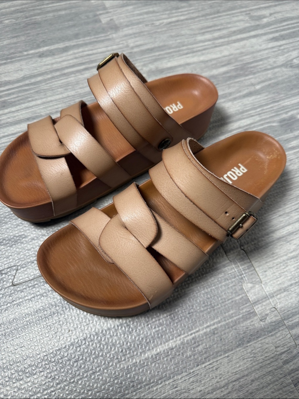 Project Cloud Tan Leather Convertible Strappy Comfort Sandals Size 7.5 - Picture 3 of 6